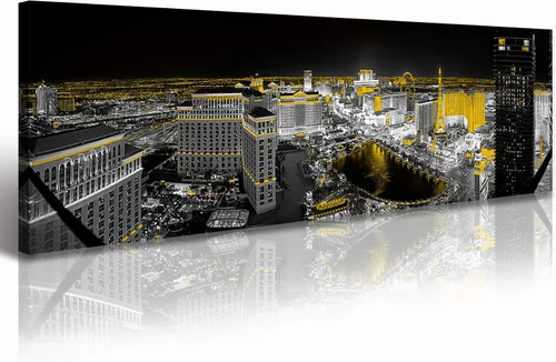 Vista 19 de JiazuGo Phoenix Skyline Arte de Pared en Lienzo - Paisaje Urbano de Arizona Enmarcado (14x48 Pulgadas) Negro y Blanco con Amarillo, Decoración