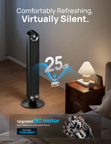 Vista 6 de Dreo Paquete de ventilador de pedestal inteligente de 43 pulgadas con ventilador de torre para dormitorio con velocidad de 26 pies/s y temporizador