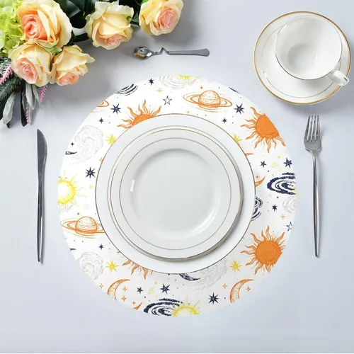 Vista 5 de Retro Sun and Moon Orange and White Rounds placemats Farmhouse Spring Decor 15x15 in individuales para mesa de comedor