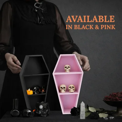 Vista 6 de MANNY'S MYSTERIOUS ODDITIES Estante y caja de regalo de ataúd con juego de accesorios espeluznantes, pequeña y bonita caja gótica de Halloween de 14