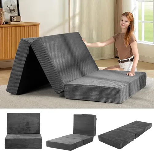 Vista 14 de Colchón de tres pliegues de 6 pulgadas, tamaño individual, sofá cama plegable con funda extraíble lavable, colchón plegable de espuma de alta Beige