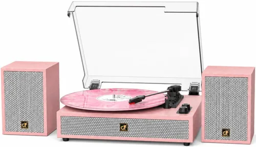 Vista 10 de Tocadiscos de vinilo con altavoces externos duales, tocadiscos Bluetooth vintage de 3 velocidades con altavoces estéreo, reproductor LP accionado