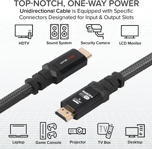 Vista 3 de Cable HDMI 2.0 4K de 1 pie por RitzGear. Cable de nailon trenzado de alta velocidad de 18 Gbps y conectores dorados - 4K