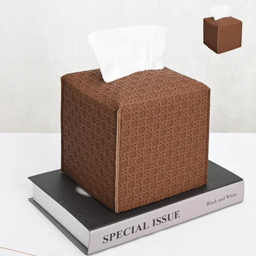 Vista 35 de HOMOTEK Paquete de 2 fundas para caja de pañuelos, soporte cuadrado de piel sintética, organizador de papel decorativo para baño, mesitas de noche