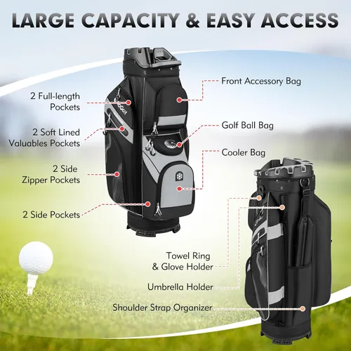 Vista 3 de Tangkula Bolsa de carrito de golf con divisores de longitud completa de 14 vías, 6 bolsas moldeadas con cierre superior de golf con 11 bolsillos