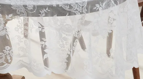 Vista 3 de LinenZone Hermoso mantel redondo de encaje con elegante borde festoneado para cualquier evento especial como bodas, fiestas de cumpleaños, baby