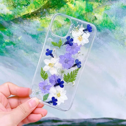 Vista 5 de Abbery Diseñada para iPhone 11 Pro Max, bonita funda transparente con diseño floral, silicona TPU, transparente, seca, flor morada real, moderna