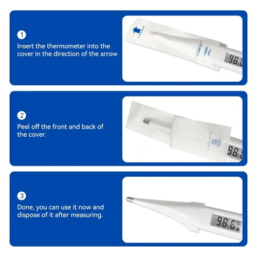 Vista 3 de Berrcom Fundas desechables para sondas de termómetros digitales, juego de 100, cubiertas de sonda de termómetro oral y rectal, fundas universales