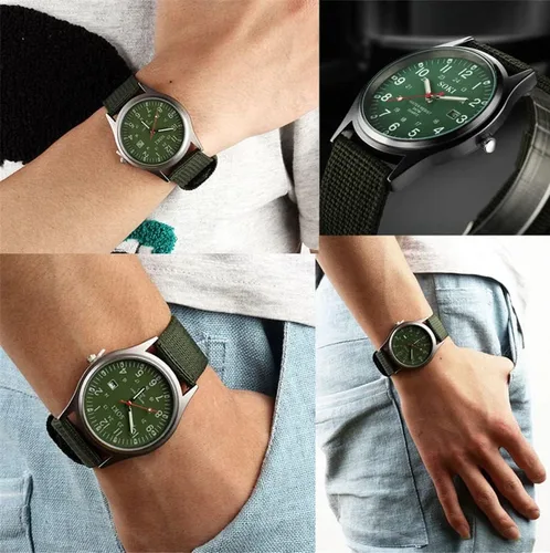 Vista 5 de Omana Reloj de campo para hombre, aviador de la Fuerza Aérea Aviador Scout Militar Ejército Táctico Reloj de pulsera de campo deportivo con correa