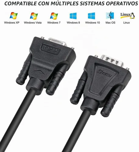 Vista 7 de DTech DB9 RS232 Cable serie macho a hembra, cable de módem nulo, línea cruzada TX/RX para comunicación de datos (6 pies, negro)