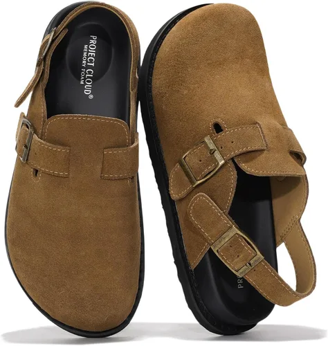 Vista 16 de Project Cloud Benton - Zuecos con plantilla de cuero genuino para mujer, pantuflas de espuma viscoelástica con soporte de arco, sandalias de moda