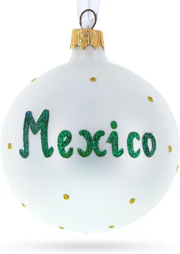 Vista 2 de Bandera de México bola de cristal adorno de Navidad 3.25 pulgadas