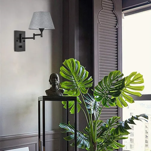 Vista 6 de Pauwer Juego de 2 apliques de pared enchufables con brazo oscilante con cable de enchufe y pantalla de tela gris, accesorios de pared para pasillo