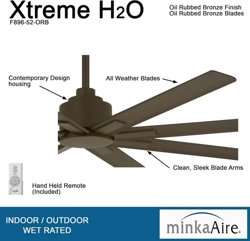 Vista 10 de MINKA-AIRE F896-52-ORB Xtreme H2O Ventilador de techo para exteriores de 52 pulgadas, bronce aceitado