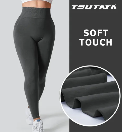 Vista 6 de TSUTAYA Leggings de entrenamiento sin costuras para mujer, control de abdomen, levantamiento de glúteos, cintura alta, pantalones de yoga
