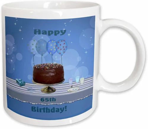 Vista 9 de 3dRose Beverly espátula – diseño – 65th Fiesta de cumpleaños con pastel de chocolate y azul globos de cumpleaños tazas, Negro/Blanco