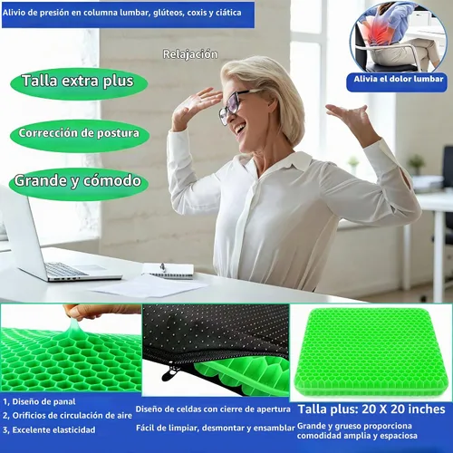 Vista 2 de Cojín de asiento de gel de tamaño extra grande para sentarse prolongadamente, 20 x 20 pulgadas, cojín de asiento grande de alivio de presión