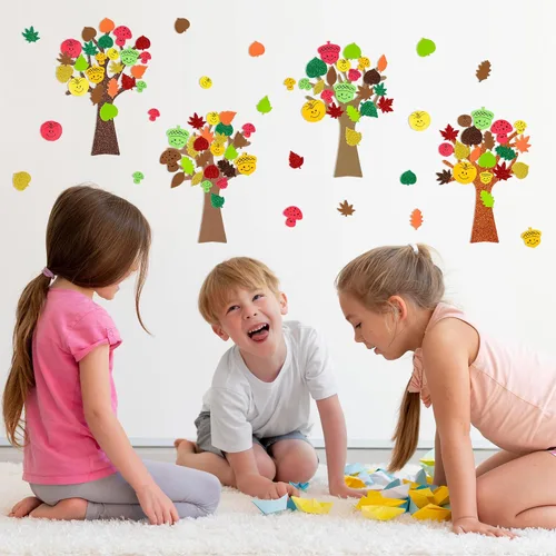 Vista 6 de 3sscha 24 Pack Calcomanías de espuma de árbol de otoño para manualidades para niños DIY autoadhesivas en forma de hoja, calabaza, bellota