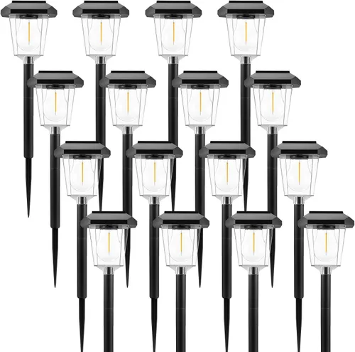 Vista 2 de Paquete de 16 luces solares para caminos al aire libre, luces solares LED Negro