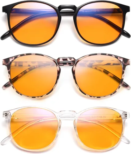 Vista 10 de IBOANN - Lentes con filtro de luz azul para mujeres y hombres, paquete de 3 unidades, armazón redonda estilo retro a la moda, lentes falsos vintage
