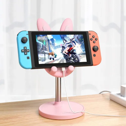 Vista 2 de OATSBASF Soporte ajustable para teléfono celular, soporte ajustable para teléfono con diseño de conejo, soporte para teléfono Kawaii, compatible