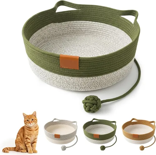 Vista 9 de Cesta tejida a mano para gatos, cesta de cuerda para gatos, marrón