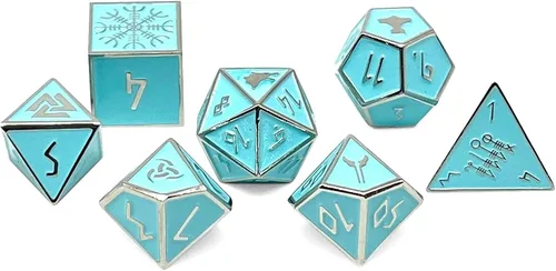 Vista 2 de Norse Foundry Banshee Wail - Juego de 7 dados poliédricos de metal completo para juegos de matemáticas DND Pathfinder