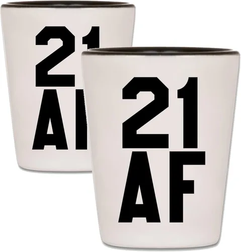Vista 2 de Vaso de chupito de cumpleaños número 21 – Vaso de chupito 21 AF – Regalo de cerámica para mujeres y hombres que cumplen veintiún años – El mejor