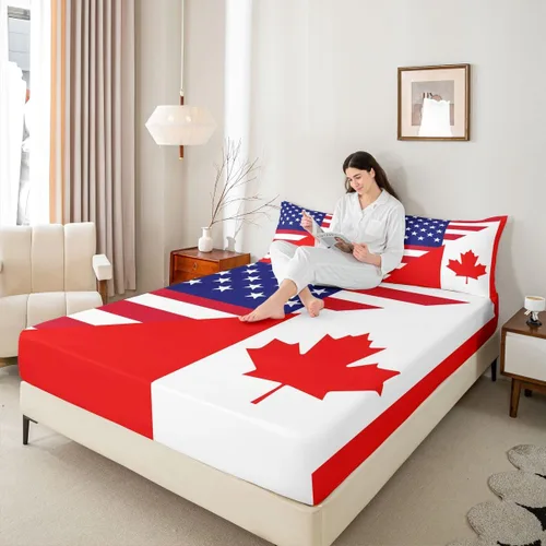 Vista 15 de Erosebridal American Flag Fitted Sheet Twin, Hockey Bedding Set United States Sports Games Bed Sheets for Kids Boys Teens Bedroom, Red White
