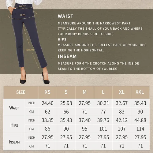Vista 7 de XELORNA Pantalones de yoga para mujer, leggings elásticos y ajustados, pantalones casuales de negocios, con bolsillos