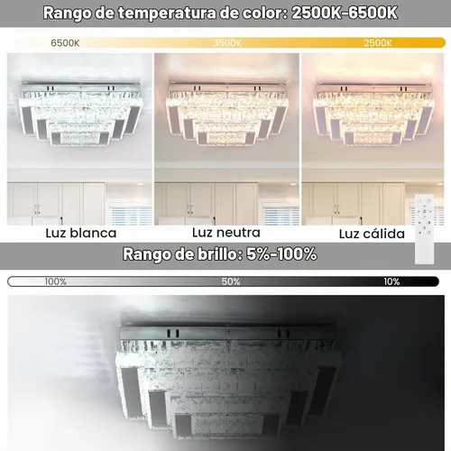 Vista 3 de Candelabro cuadrado de cristal de 3 niveles de 15" regulable LED empotrado