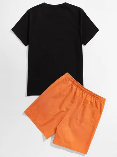 Vista 2 de MakeMeChic Conjunto casual de 2 piezas para hombre, camiseta de manga corta y pantalones cortos