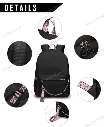 Vista 6 de SodaMeow Mochila Demon Anime Bag Kimetsu no Yaiba Nezuko Casual Mochila Slayer con puerto de carga USB, llavero gratis, B-muichiro, Casual