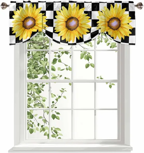 Vista 18 de Cenefas de girasol para ventanas de cocina, cenefa de cortina de granja, cortinas cortas de girasol de acuarela, cenefas con bolsillo para barra