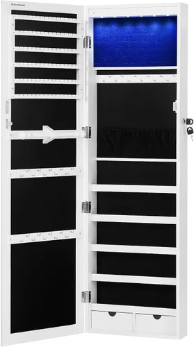 Vista 2 de SONGMICS Armario de joyería con espejo LED y caja de reloj de 12 ranuras organizador de joyas montado en la puerta de pared con espejo y organizador