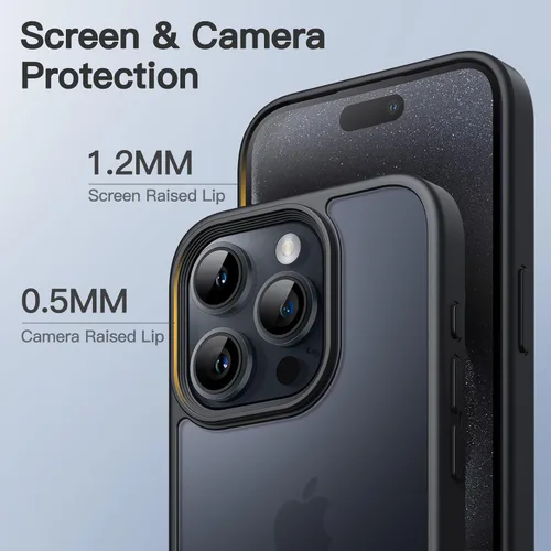 Vista 4 de JETech Funda mate para iPhone 15 Pro de 6.1 pulgadas, a prueba de golpes, protección contra caídas de grado militar, cubierta trasera translúcida