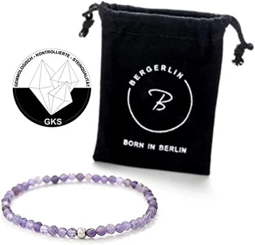 Vista 2 de BERGERLIN Pulsera de piedra natural real con perla de plata de ley 925 - Delicadas perlas facetadas - Pulseras genuinas con calidad certificada
