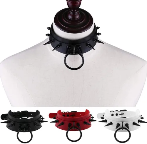 Vista 4 de Daimay - Gargantilla gótica de piel sintética con cuello de remache de punk, color negro