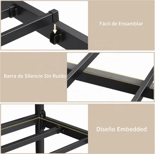 Vista 4 de iPormis Marco de cama de metal tamaño completo con cabecera de cuero, marco de cama de plataforma resistente, soporte de listones de acero metálico
