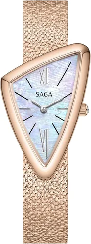 Vista 3 de SAGA Sailboat - Reloj de cuarzo para mujer, elegante diseño triangular con cristal de danubio, movimiento de cuarzo suizo y correa de malla de acero