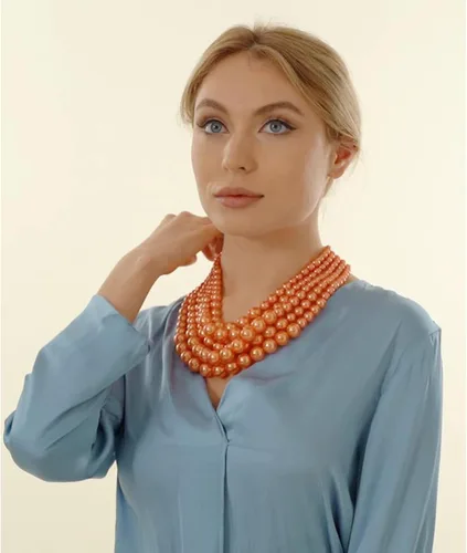 Vista 2 de JNF Collares grandes de perlas de imitación para mujer, collar de perlas de múltiples hebras, pulsera y aretes, collar de perlas para disfraz