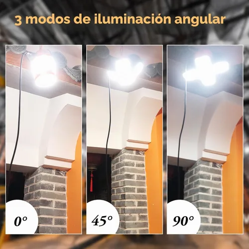 Vista 6 de Luz de trabajo temporal LED de 60W, luces de construcción súper brillantes de 9000 lm 5000K con 4 paneles de luz ajustables, luz de trabajo LED IP67
