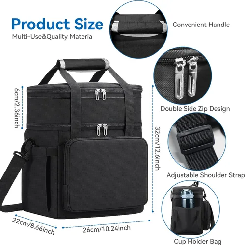 Vista 5 de Lonchera para hombres y mujeres, bolsa grande con aislamiento expandible, bolsa enfriadora de doble cubierta a prueba de fugas para adultos
