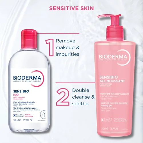 Vista 4 de Bundle of Bioderma - Sensibio - Agua micelar H2O - Limpiador desmaquillante - Limpiador facial para pieles sensibles - Viene en 16.9 fl oz y 3.4 fl