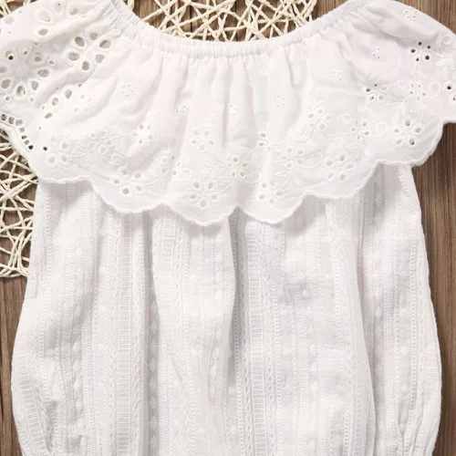 Vista 5 de Baby Girl Romper Jumpsuit Off Shoulder Lotus Leaf Bodysuit Infant Clothes Outfit
