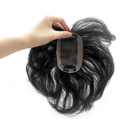 Vista 3 de Extensiones de cabello humano con base monofónica tejida a mano, 7 pulgadas, cabello ondulado corto, 2.8 x 3.9 in, parte libre, área pequeña De