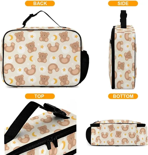 Vista 3 de Lonchera reutilizable con diseño de osos de peluche de color marrón, bolsa térmica con aislamiento, lonchera para comida y comida, bolsa de mano