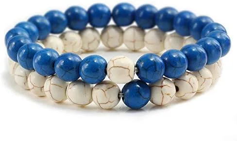 Vista 3 de Juego de 2 pulseras de chakras de distancia de piedra natural para hombres y mujeres, pulseras y brazaletes de yoga, joyería para mejores amigos