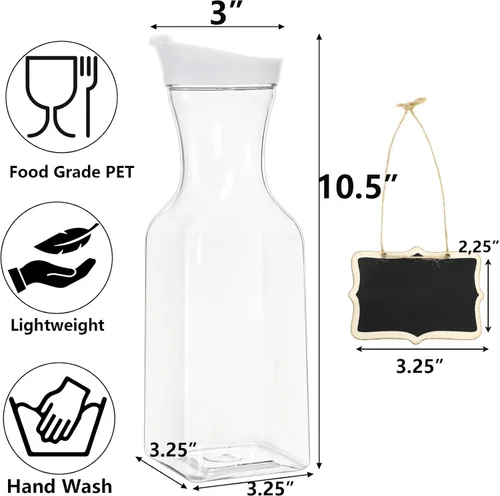 Vista 2 de Jucoan Paquete de 4 jarras de jugo de plástico de 1 litro con tapas para barra de mimosa, brunch, jarras de agua transparente con tapa abatible
