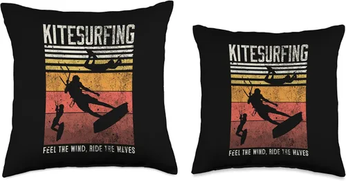 Vista 3 de Summer Kitesurf Apparel For Kitesurfers Distressed Kitesurfing Feel The Wind, Ride The Waves Throw Pillow, 18x18, Multicolor